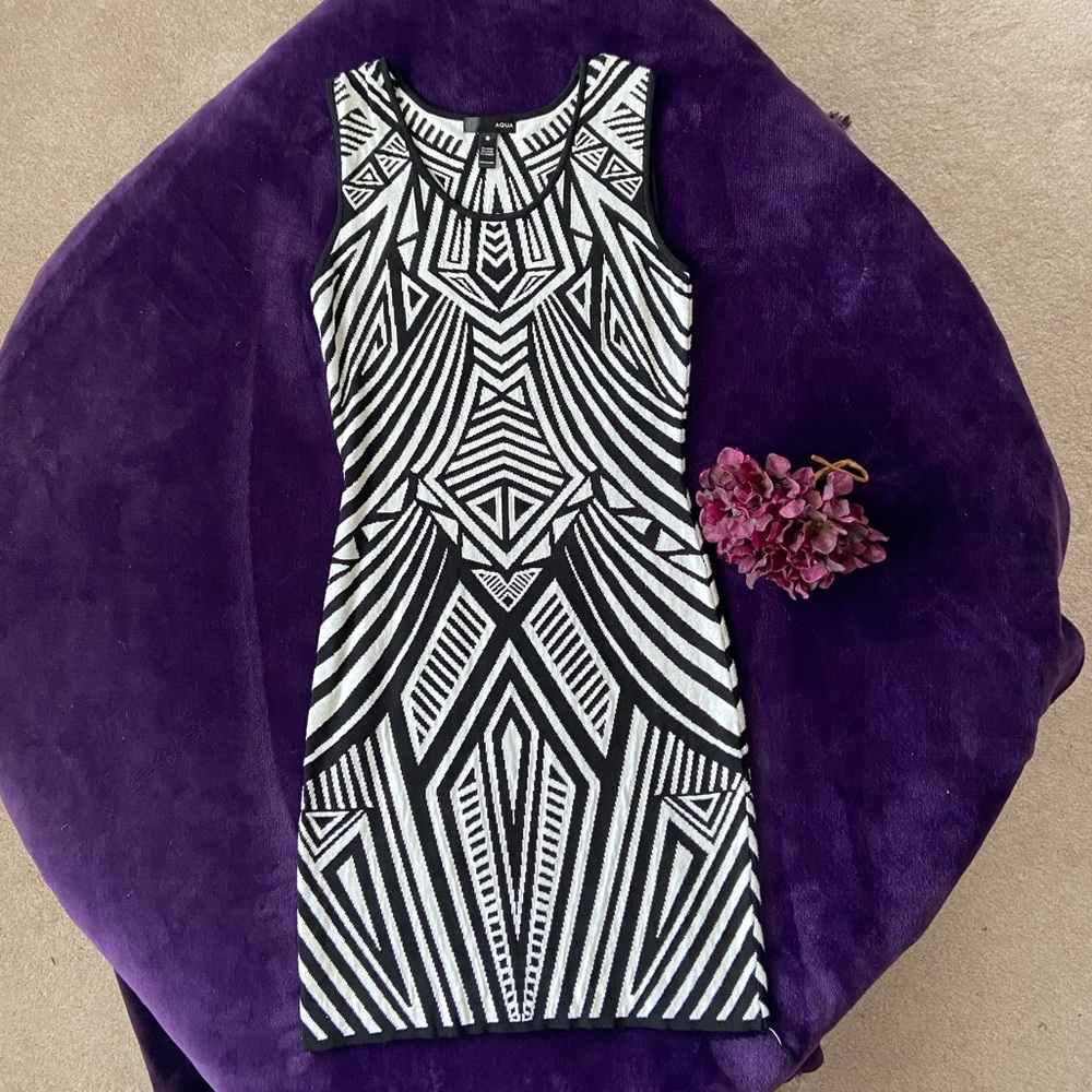 Aqua black and white fit dress.